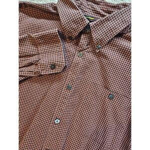 Greg Norman Mens Large Button Up Shirt Red Black Gingham Check Long Sleeve